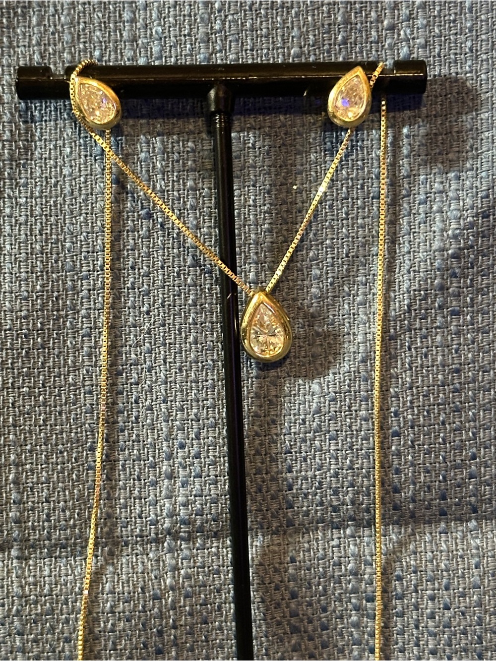 Diamonique Gold Teardrop Necklace with matching Teardrop Stud earrings